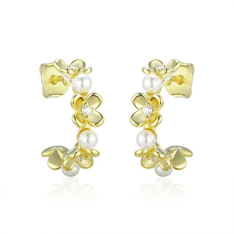Chinese style 925 sterling silver Palace Laurel Series - Pearl flower earrings