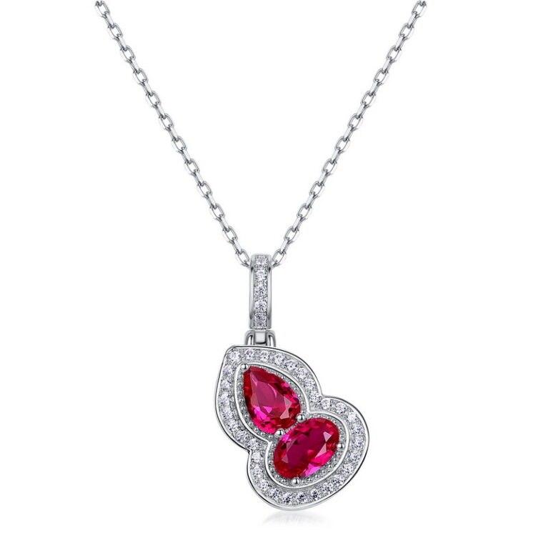 Feng Shui Ruby Gourd Necklace | S925 Sterling Silver with Inlaid Stones | Attract Prosperity and Love
