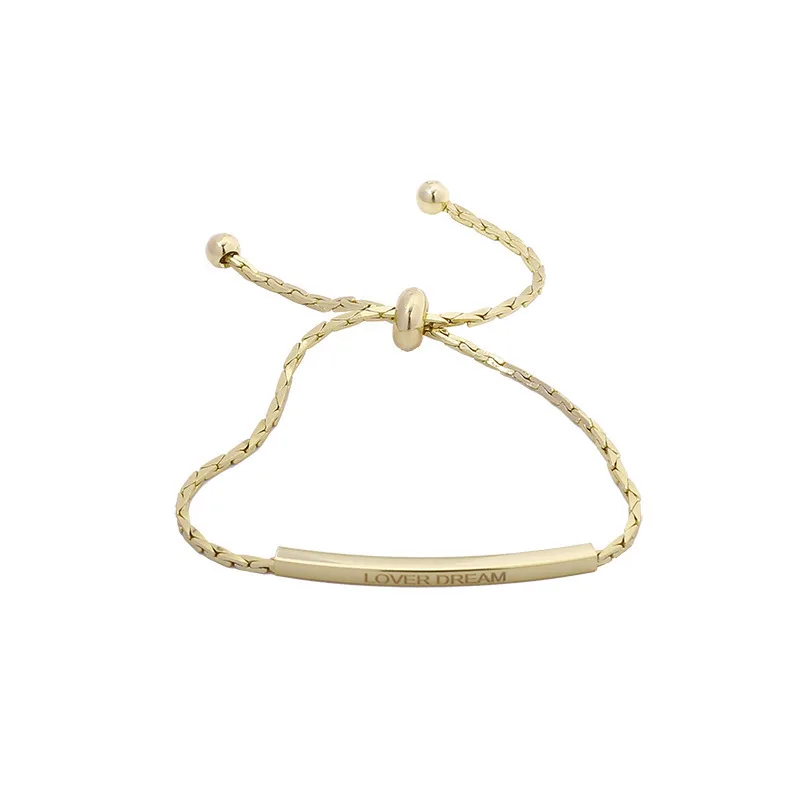 Adjustable Letter Bracelet - Gold Plated Stainless Steel Sliding Bracelet for Women