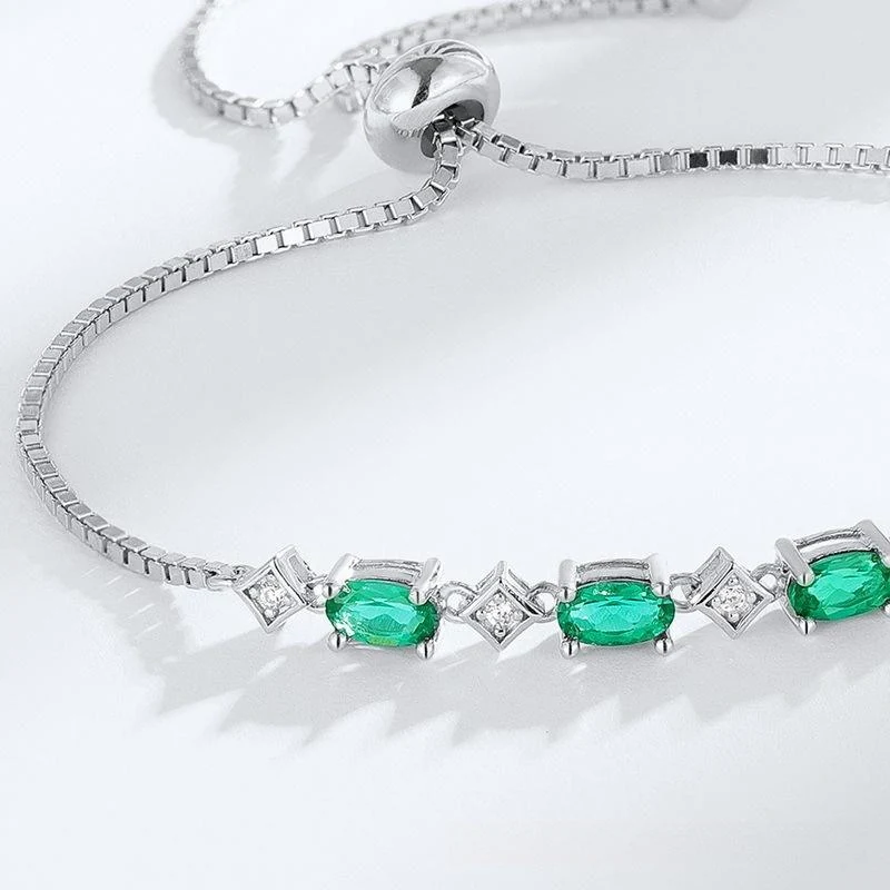 Egg Shape Bracelet: S925 Silver Feng Shui Jewelry with Lab Emerald for Wealth & Career - image 3