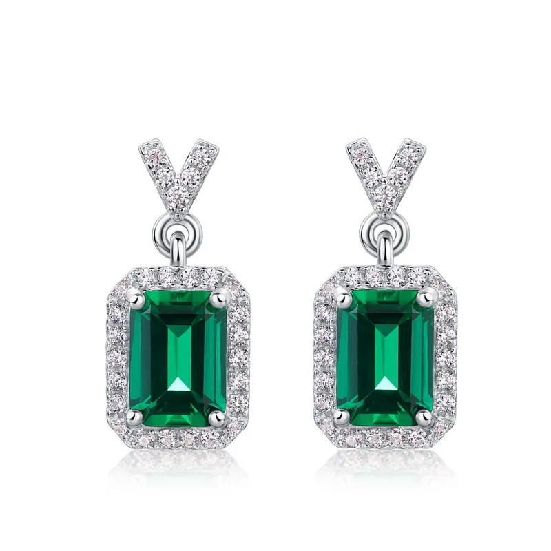 Geometric Emerald Studs: S925 Silver Feng Shui Earrings for Career & Wealth