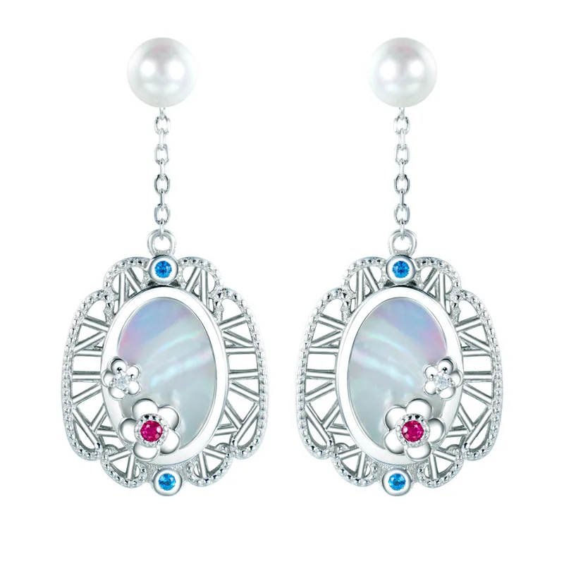 Ice Plum Blossom Earrings - Forbidden City Inspired Sterling Silver  Style Jewelry