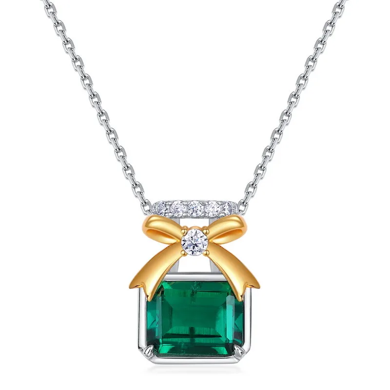 Silver Perfume Bottle Necklace with Emerald - Elegance & Luck
