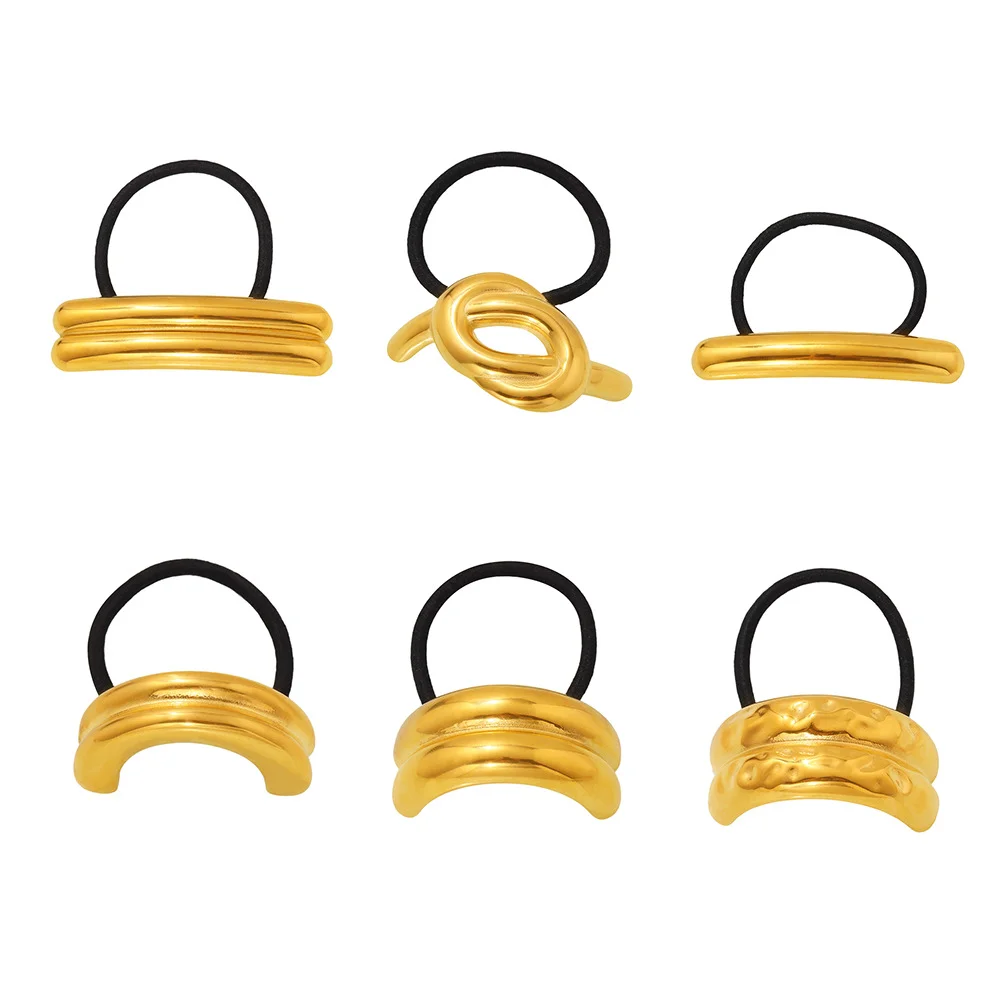 Half Circle Hair Tie - Stainless Steel Gold Plated Ponytail Holder for Women