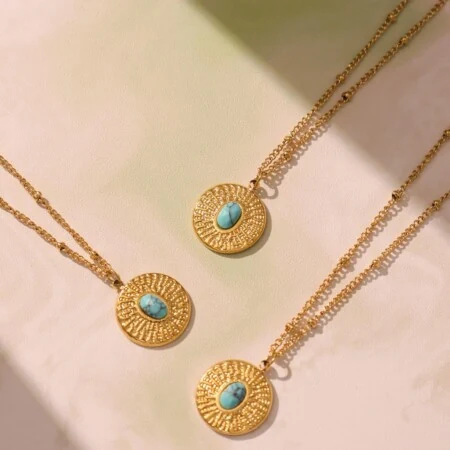 Turquoise Feng Shui Necklace - Gold-Plated Stainless Steel - image 6
