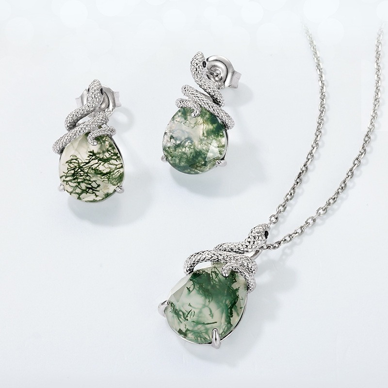 Feng Shui snake pendant moss agate jewelry