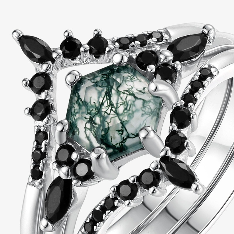 Feng Shui moss agate stackable rings