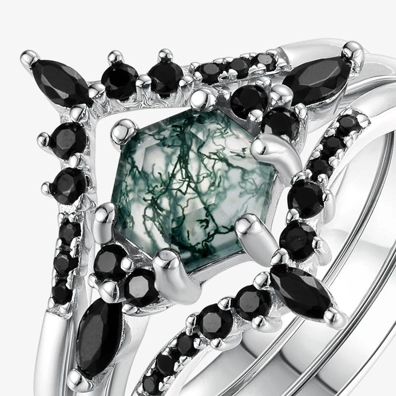 Feng Shui moss agate stackable rings