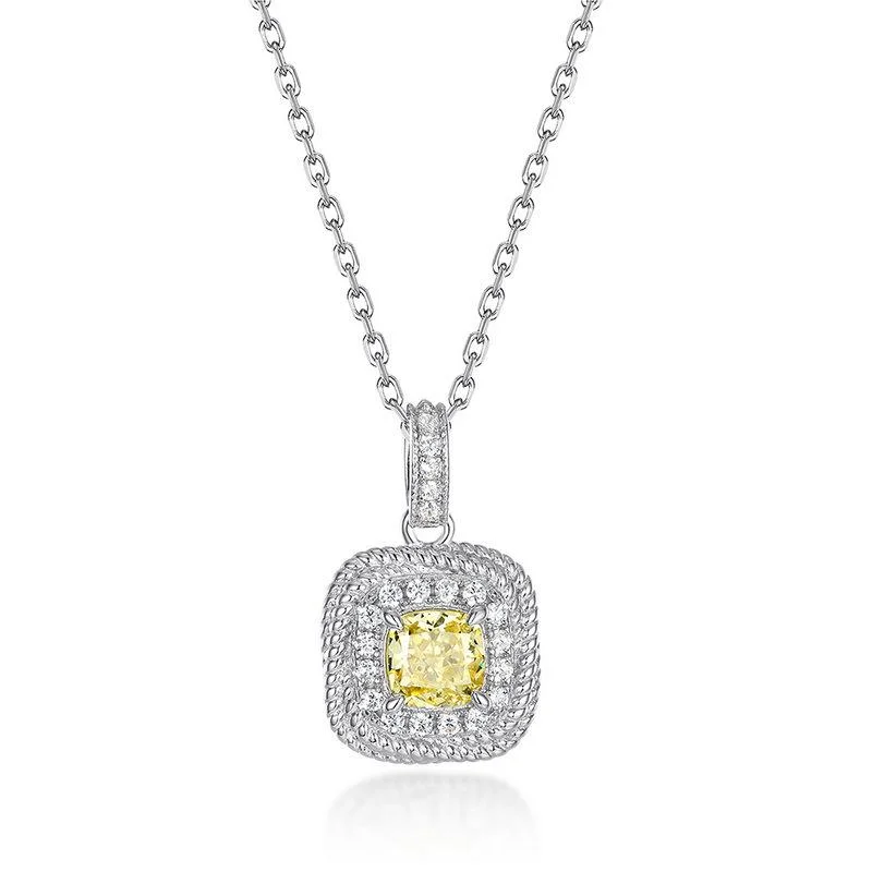 5x5mm Yellow Lab Diamond Square Pendant, Sterling Silver