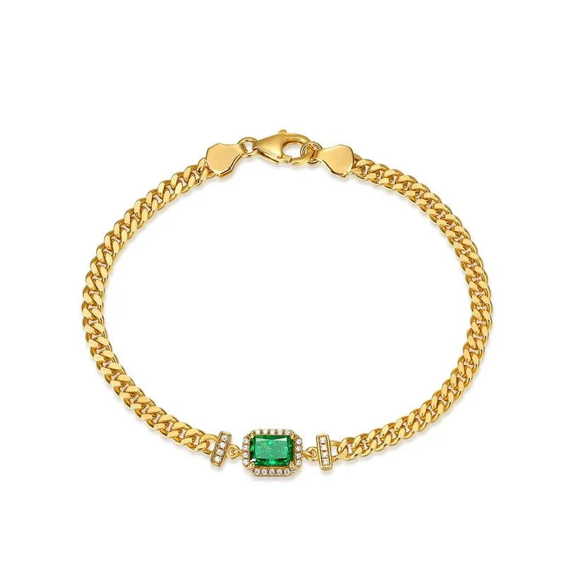 Emerald Cut Diamond Cuban Link Bracelet, Sterling Silver