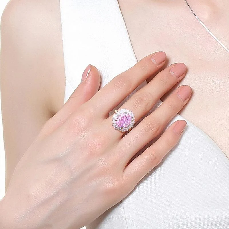 Elegant Pave Ring with Cushion-Cut Citrine