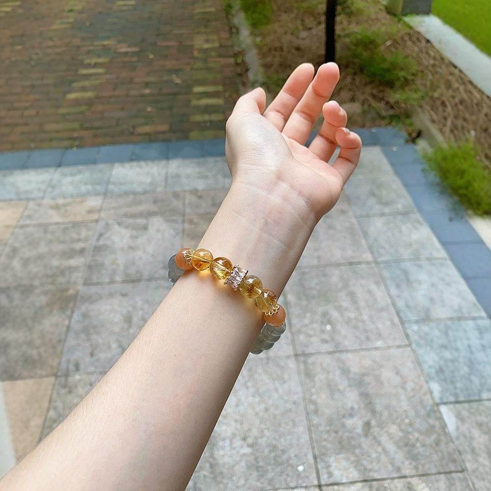 Handcrafted Gray Moonstone Bracelet | Citrine & Sunstone 12mm