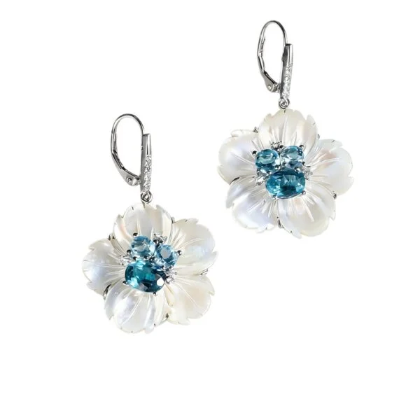 White Shell & Natural Topaz Earrings S925 Sterling Silver Original Design
