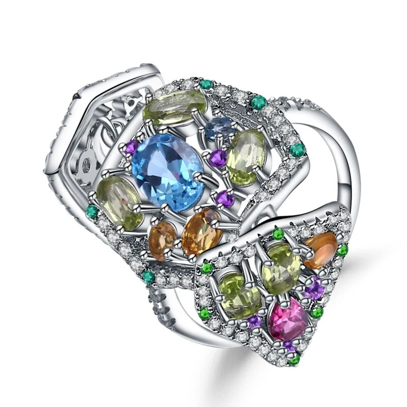Designer Foldable Gemstone Ring S925 Silver Natural Colored Gemstone
