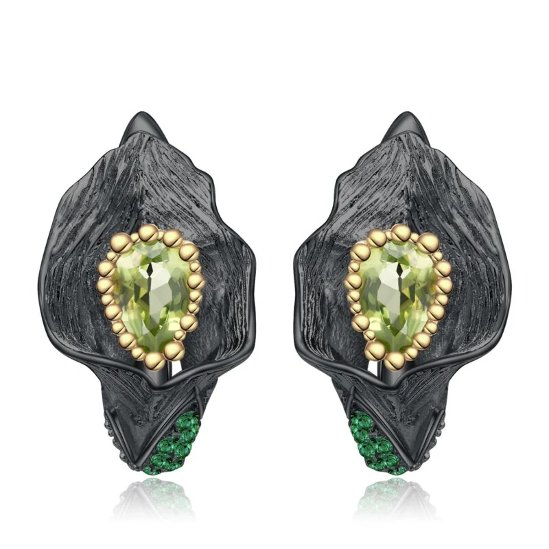 Italian Craft Designer Earrings, S925 Silver Natural Peridot Stud Earrings