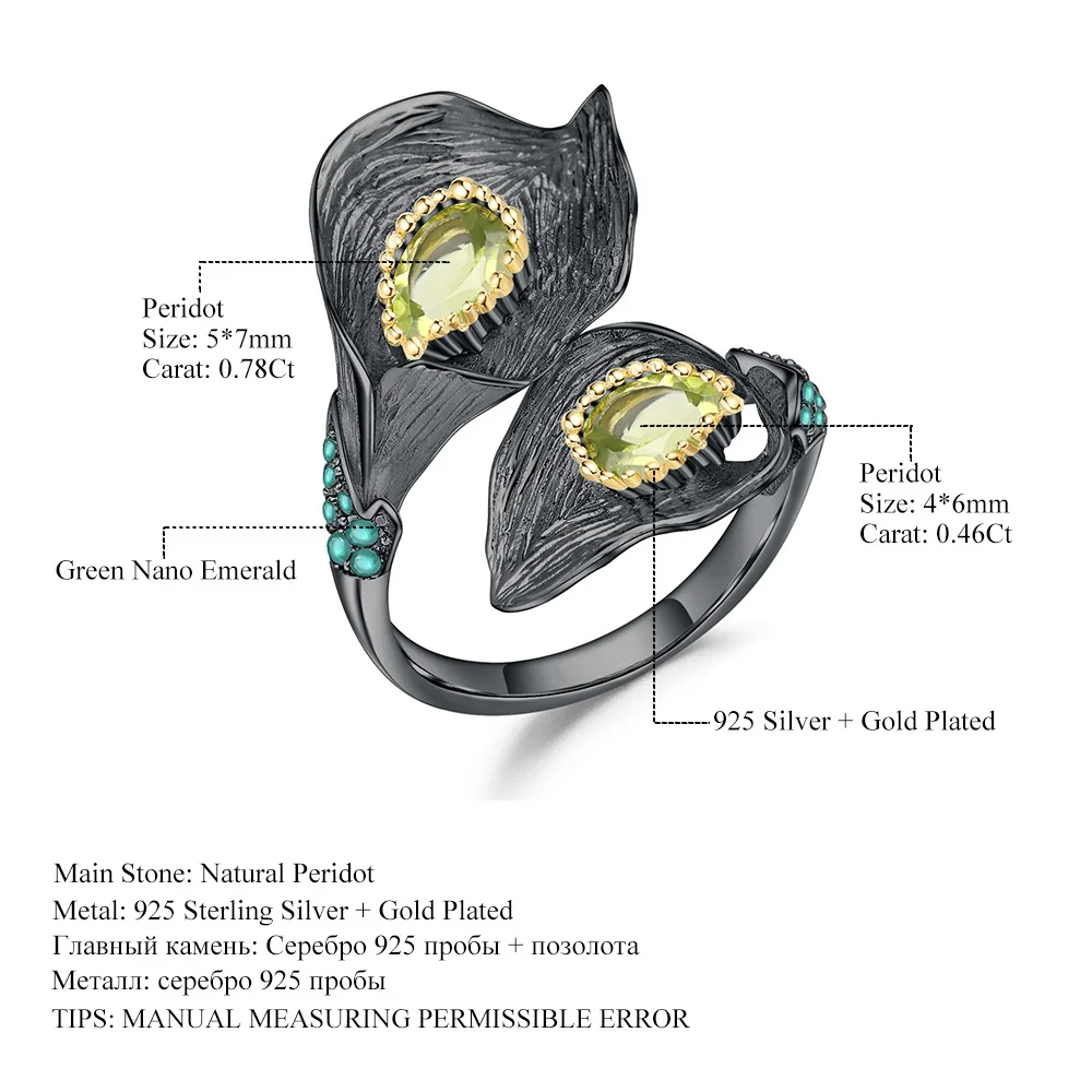 Italian 925 Silver Open Ring with Natural Colored Gemstone