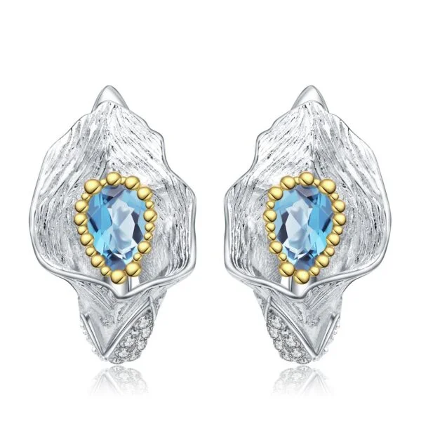 Italian Vintage Designer 925 Silver Natural Colored Gemstone Earrings
