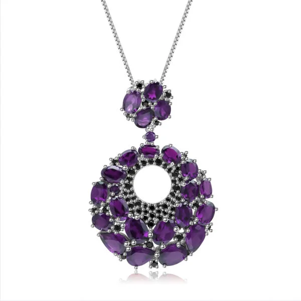 Italian Designer 925 Silver Natural Amethyst Necklace Pendant