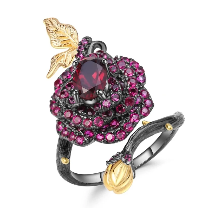 Secret Garden Designer Gemstone Ring, Natural Rose S925 Silver
