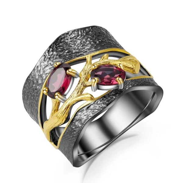 Secret Garden Designer Ring Branch Clasp S925 Sterling Silver Natural Gemstone
