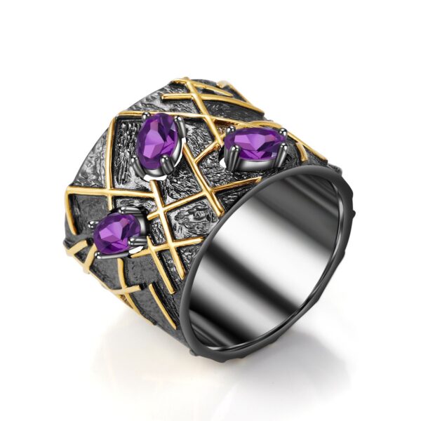 Designer Natural Amethyst Ring 925 Silver Vintage European Style