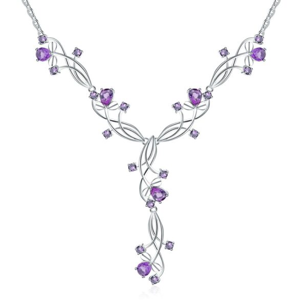 Natural Gem Luxury Necklace for Women, 925 Sterling Silver Inlaid with Natural Amethyst, Elegant Banquet Style
