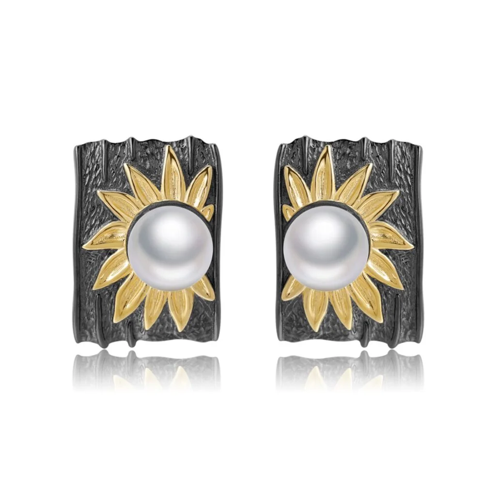Sunflower Black Earrings S925 Sterling Silver