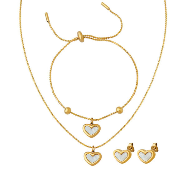 Sweet Heart Shell Necklace Set for Couples, 3-Piece Ins Style