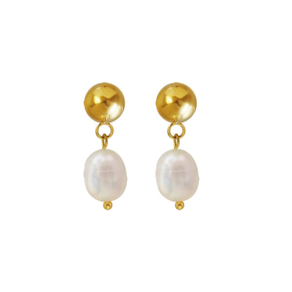 Freshwater Cultured Pearl Stud Earrings Titanium Steel Fashion Women Elegant