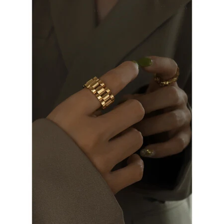 Heavy Link-Motif Titanium Steel Ring | Handmade Statement