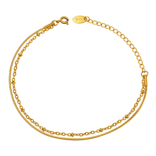 Ins Style Double Snake Bone Chain Bracelet, 18K Gold Plated Titanium Steel