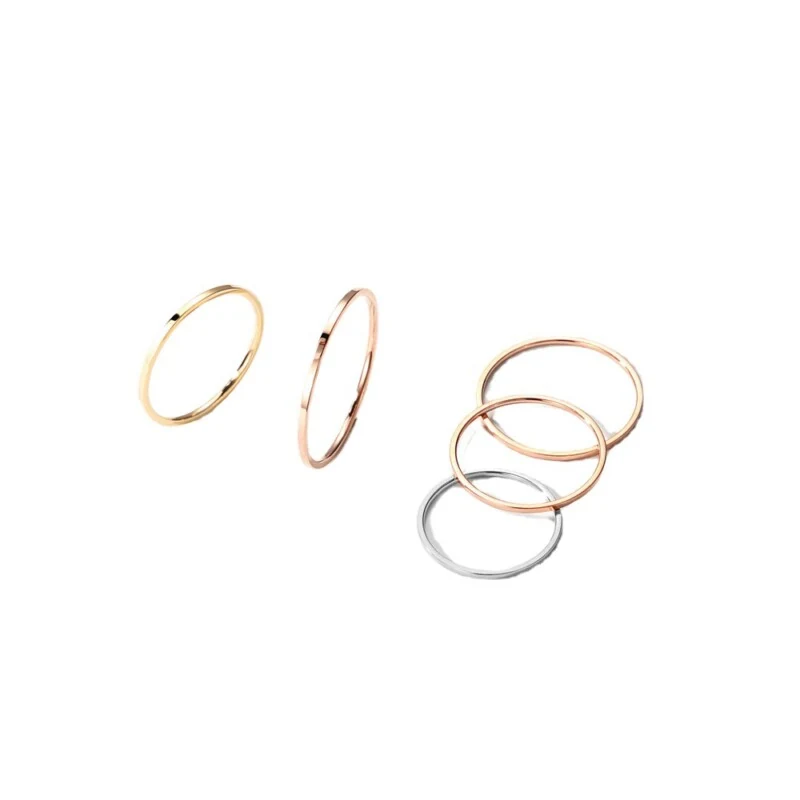 Korean Modern Minimalist Thin Tail Ring for Index Finger Titanium Steel 18K Gold Plating