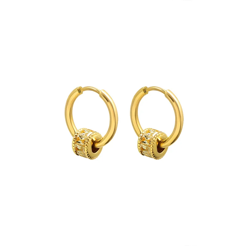 French Light Lux Geometric Diamond Earrings Necklace Set 18K Gold Plated Titanium Steel