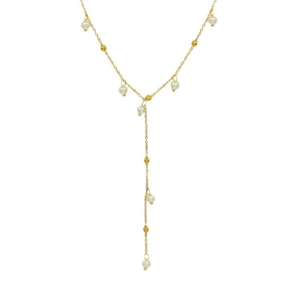 Marka French Imitation Baroque Pearl Necklace, Titanium Steel 18K Gold Plated Y-Tassel