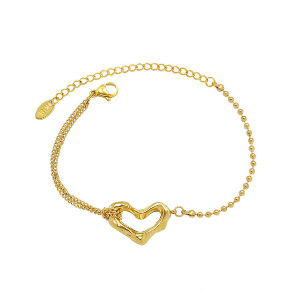 European American Style Ins Versatile Simple Titanium Steel 18k Gold Plated Heart Double Layer Bead Bracelet