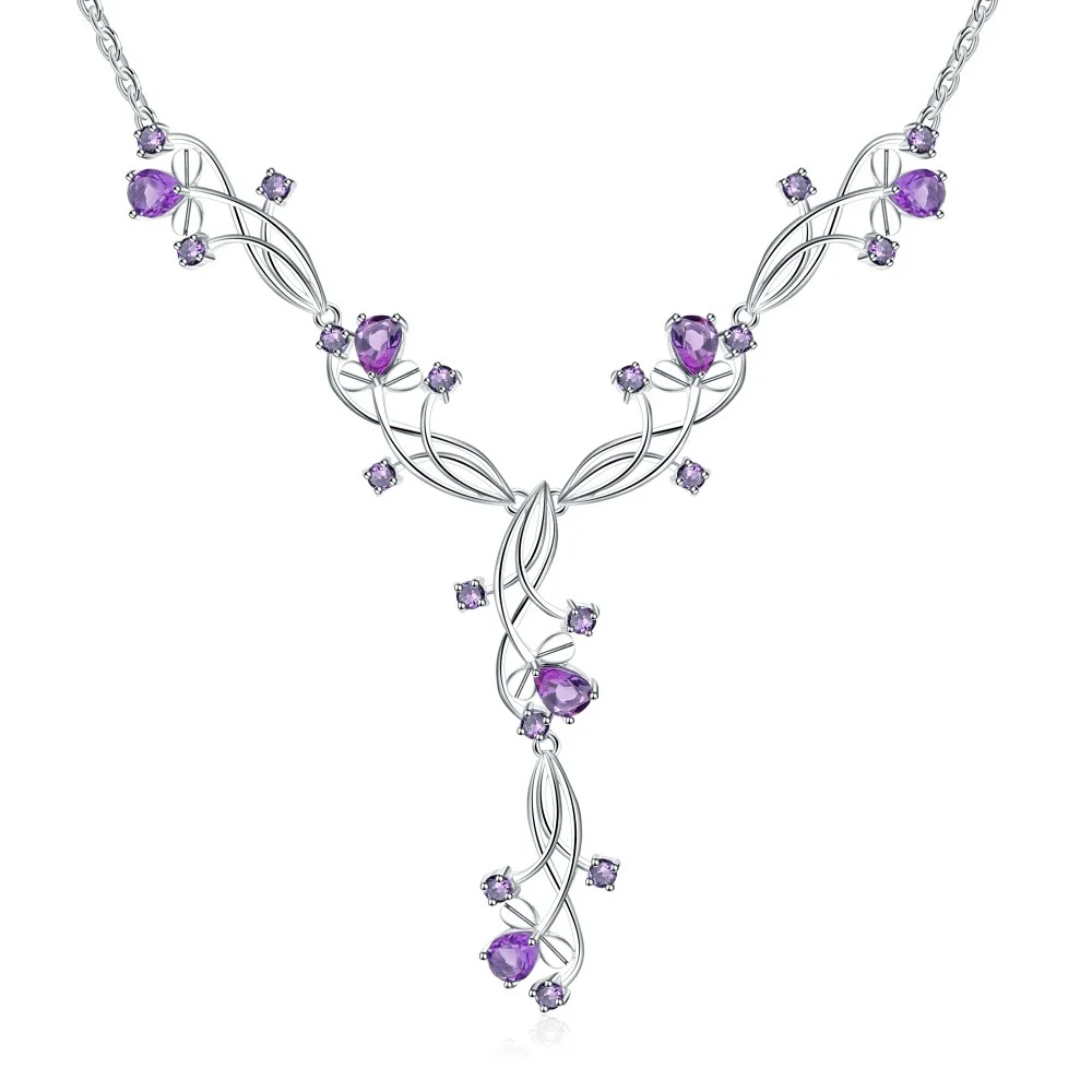 AHQONE Natural Amethyst Sterling Silver Luxury Necklace