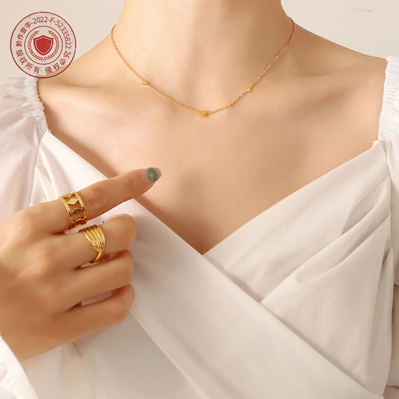 Minimalist Sweet-Cool Heart Choker, 18K Gold Plated Titanium Steel - image 3