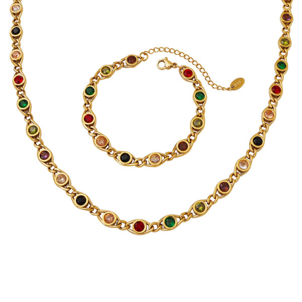 European-American multi-colored CZ small fish-eye necklace bracelet copper set