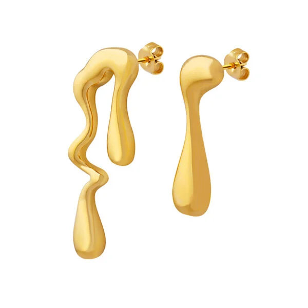 Niche Asymmetric Irregular Stud Earrings, Titanium Steel Plated 18K Gold