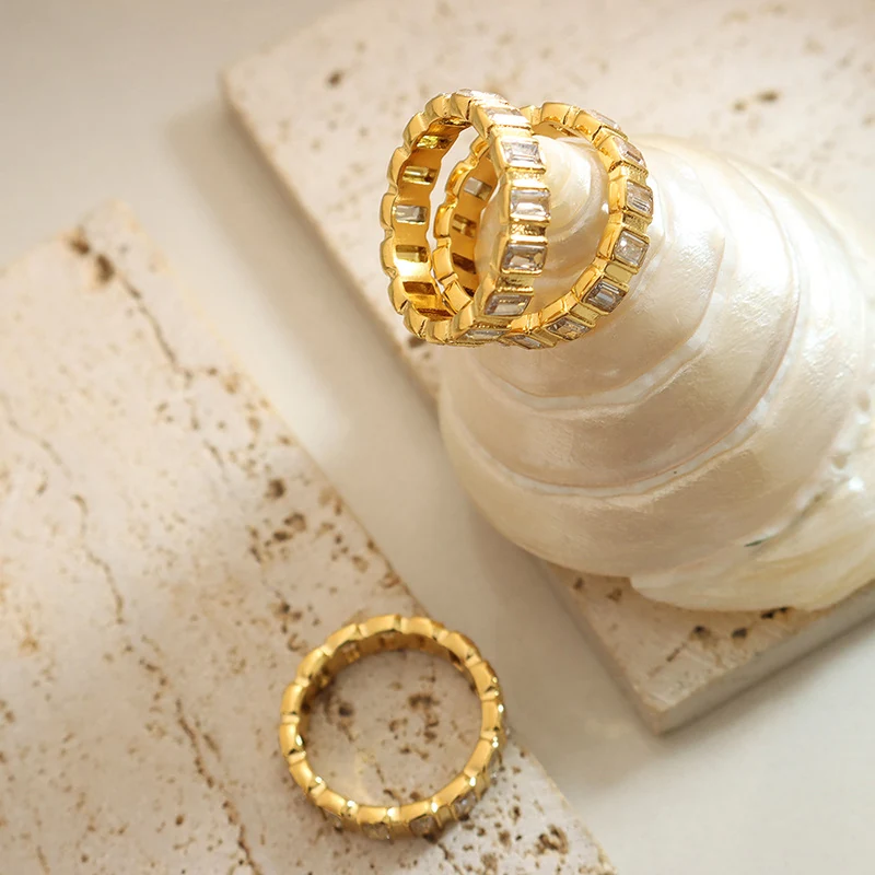 Trendy Full Zircon Titanium Steel Ring | Gold Plated Index Finger Ring