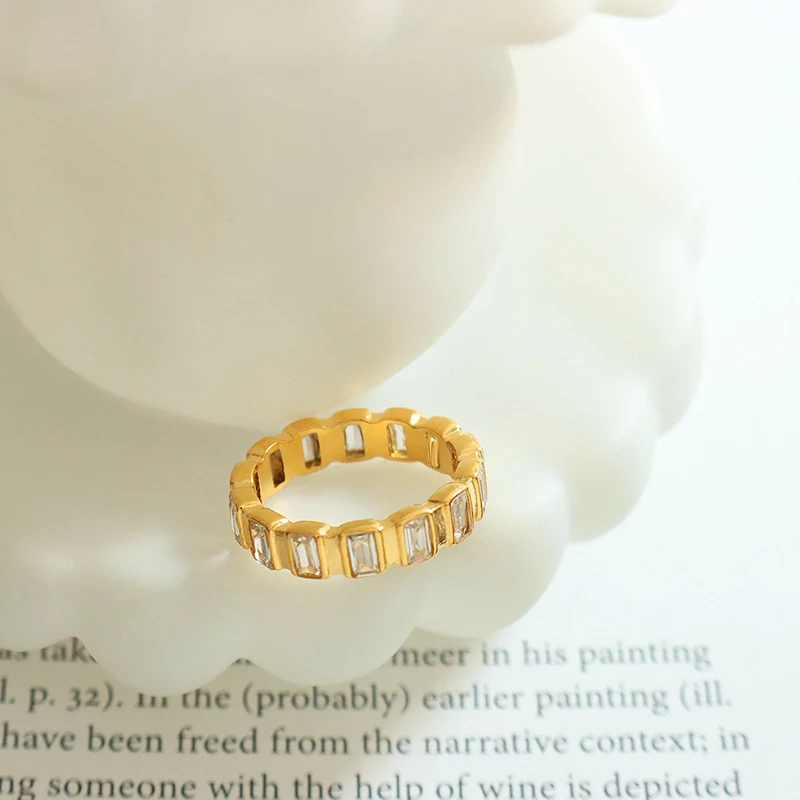 Trendy Full Zircon Titanium Steel Ring | Gold Plated Index Finger Ring