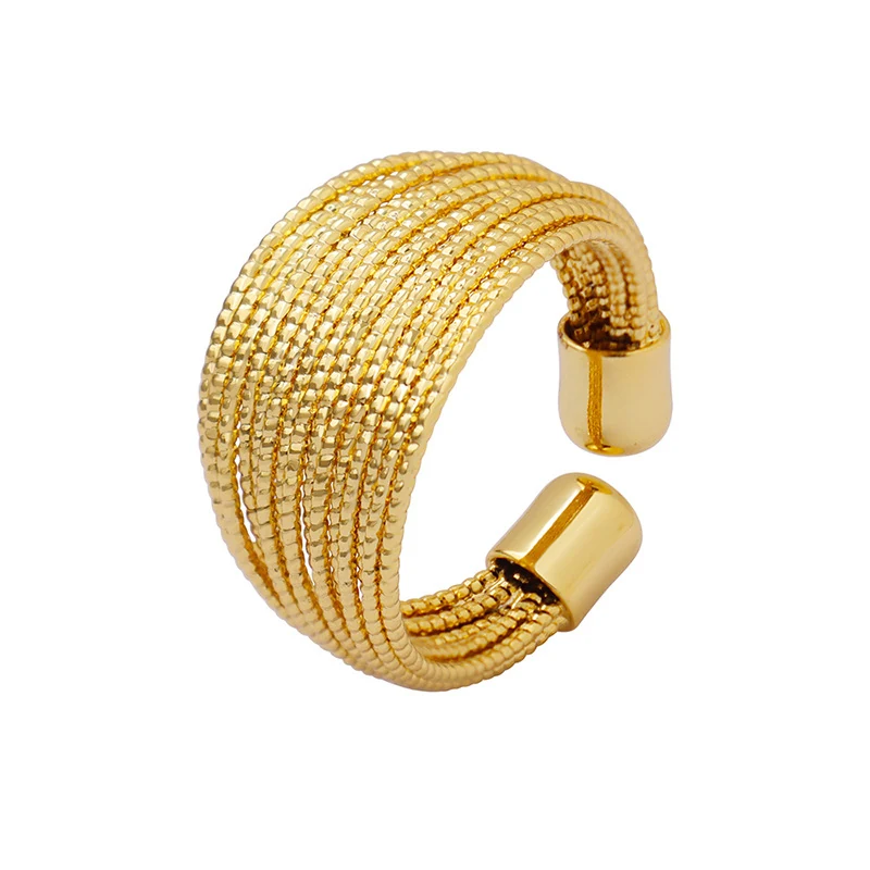 Geometric Open Multi-Layer Half-Circle Ring, Tarnish-Resistant Gold-Plated Copper, Women Contemporary Jewelry