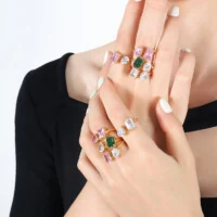 European & American Trendy CZ Open Ring - Gold Plated Titanium Steel