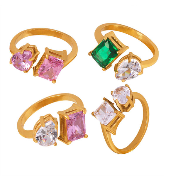 European & American Trendy CZ Open Ring, Gold Plated Titanium Steel, Creative Design for Women