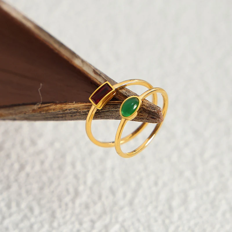 Korean Style Titanium Steel Gold Plated Crystal Ring