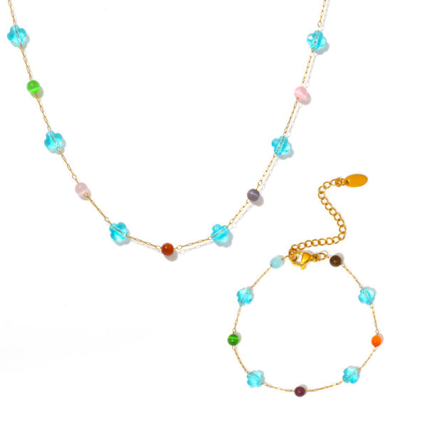 Ins Style Colorful Natural Stone Stainless Steel Choker & Bracelet Set
