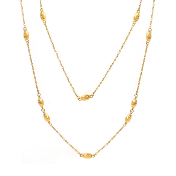 Gold Double-Layer Bead Long Necklace, Titanium Steel, Light Luxury, Stackable, Autumn/Winter