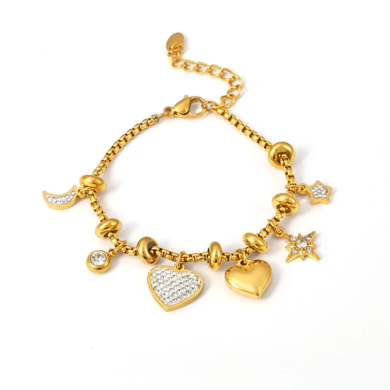 Light Luxury Heart CZ Bracelet, Titanium Steel 18K Gold Plated, Couple Bracelet