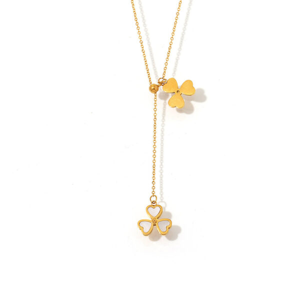 Heart Flower Natural Mother-of-Pearl Tassel Necklace, Stainless Steel Adjustable