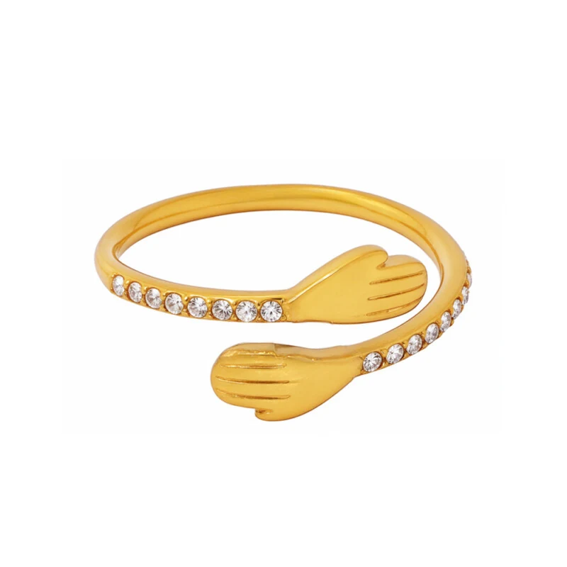 Love's Embrace CZ Open Ring, Minimalist Understated, Gold-Plated Stainless Steel